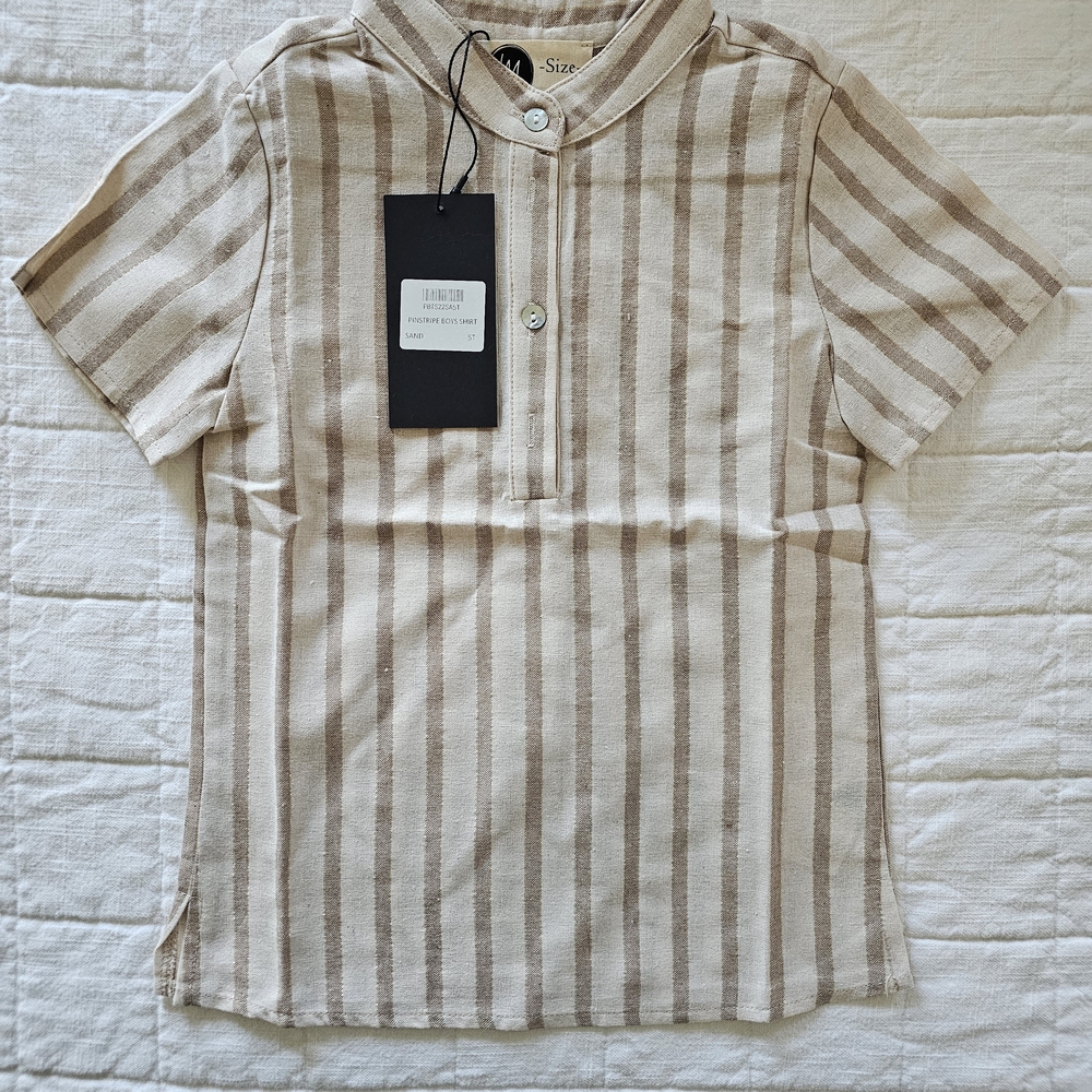 NWT Maniere Boys Striped Beige Shirt